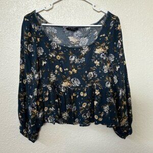 American Eagle Outfitters Hunter Green Floral Print Bohemian Blouse Large